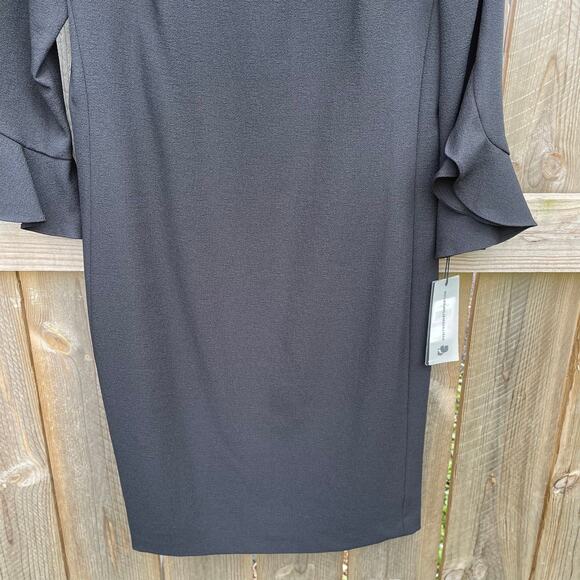 Karl Lagerfeld Dress NWT black Size 6 Midi Tulip Sleeve Classic Versatile - Picture 4 of 11